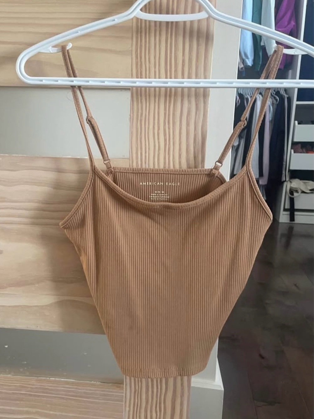American Eagle Outfitters Ribbed Tan Camisole Tank Top - medium